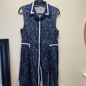 Blue and white A-line button down dress